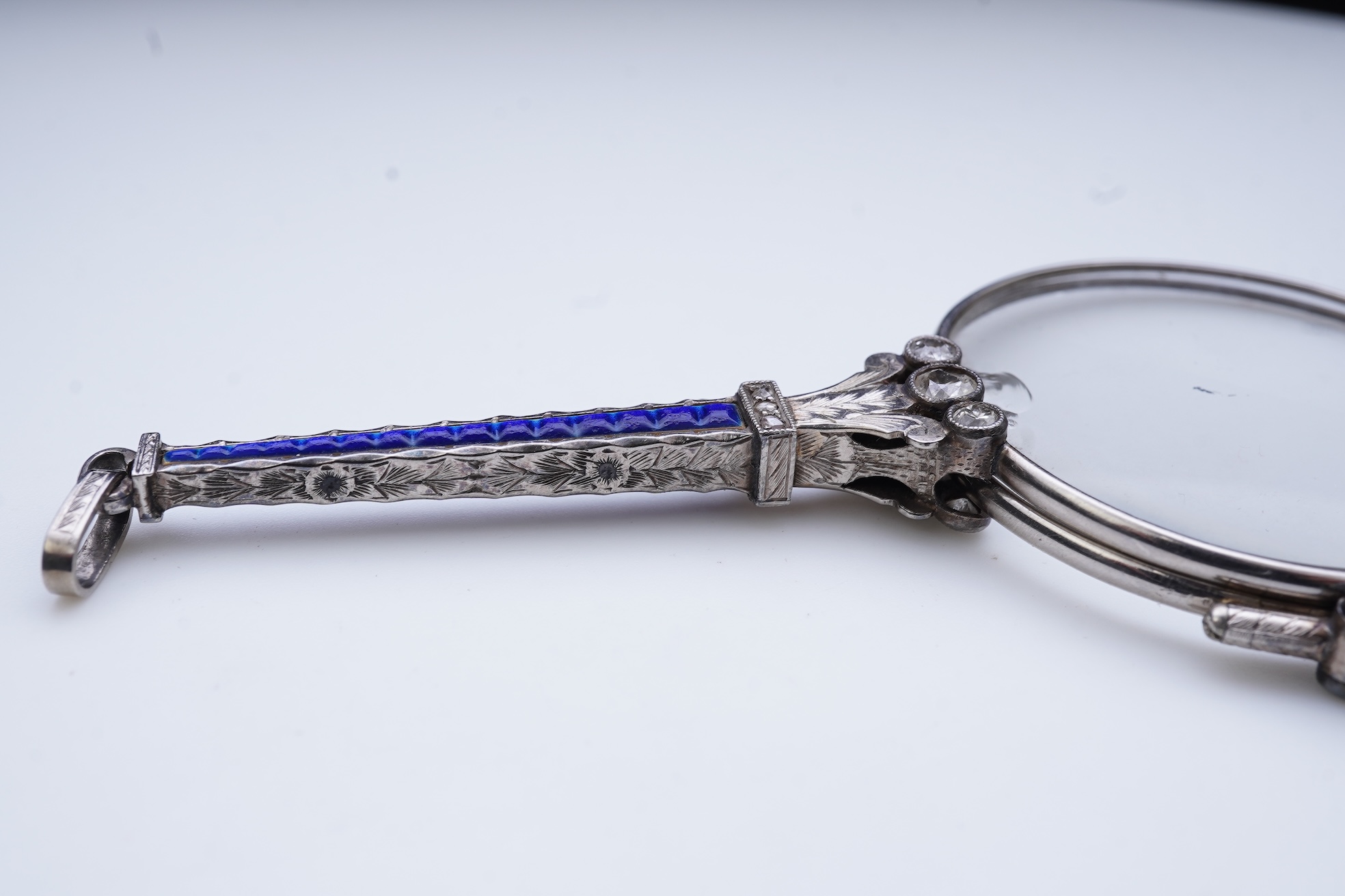 CW Dixey & Son, a diamond and enamel lorgnette, early 20th century